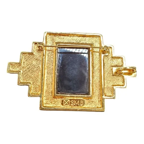 Vtg Signed SMB Art Deco Revival Brooch Sandra Miller Burrows Rhinestone Black - Picture 10 of 16